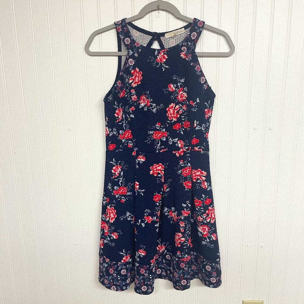 Rewind Women's Size M Floral Fit & Flare Dress Navy Wedding Festival Party